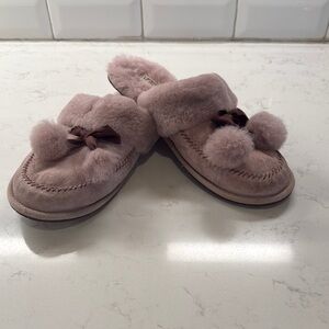 Ugg Pink Plush Slippers with Open Back and Fluffy Band